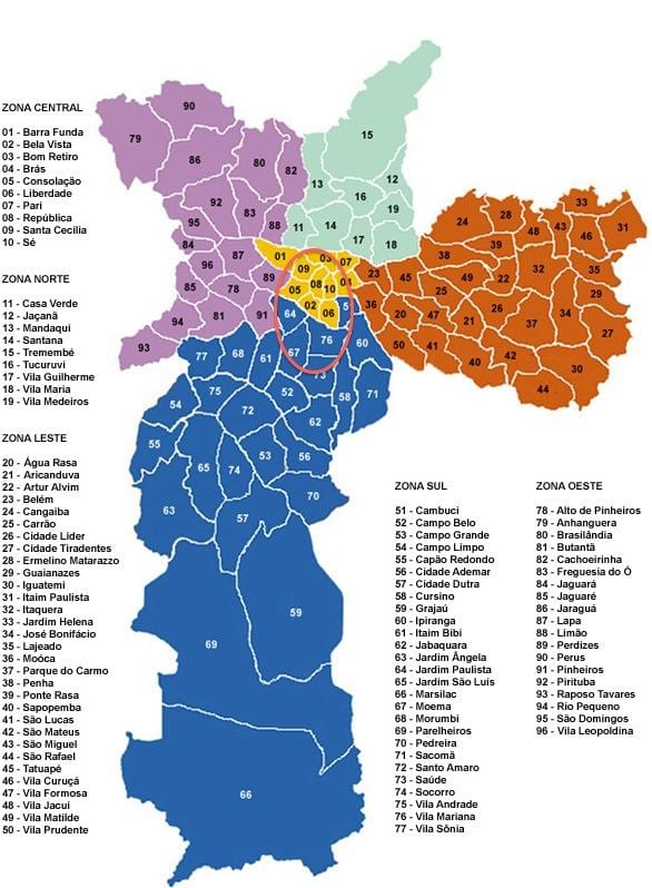 Кварталы Сан-Паулу карте