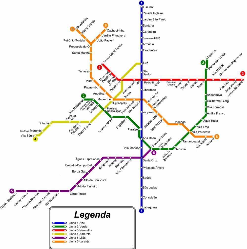 Метро Сан-Паулу карту в формате PDF